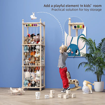 Stuffed Animal Storage Wood Toy Storage Organizer, Upgraded Design from Bean Bag Stuffed Animal Hammock Plushie Net, Large Toy Chest Stuffed animal holder for Kids Nursery Playroom Bedroom （XL）