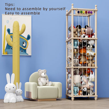 Stuffed Animal Storage Wood Toy Storage Organizer, Upgraded Design from Bean Bag Stuffed Animal Hammock Plushie Net, Large Toy Chest Stuffed animal holder for Kids Nursery Playroom Bedroom （XL）