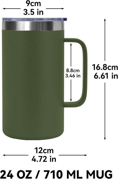 DOMICARE 24oz Mug with Handle and Lid, Stainless Steel Coffee Mug, Reusable Insulated Cup, Travel Mug with Handle, Double Wall Vacuum Coffee Tumbler for Men and Women, White, Pack 1