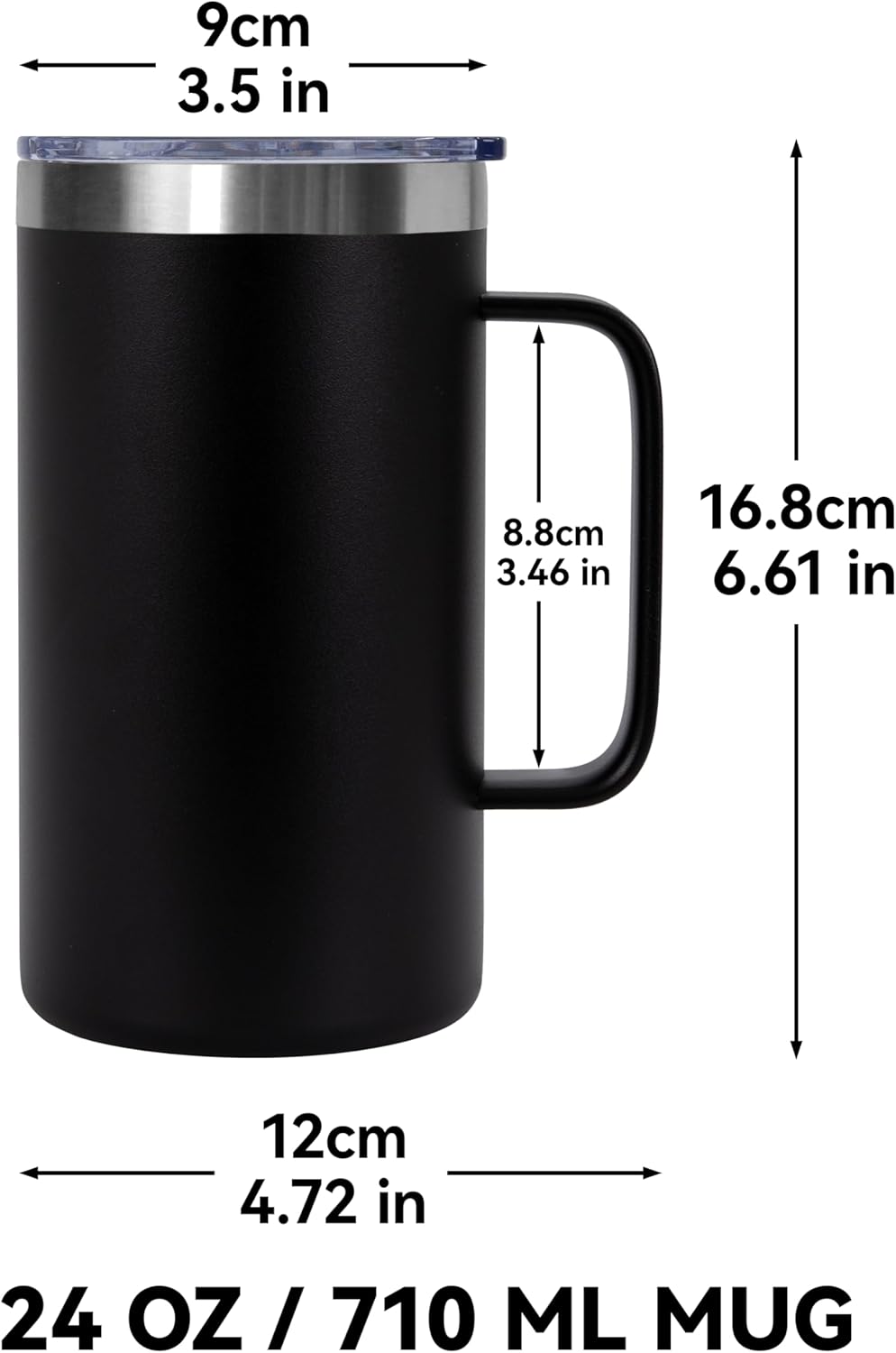DOMICARE 24oz Mug with Handle and Lid, Stainless Steel Coffee Mug, Reusable Insulated Cup, Travel Mug with Handle, Double Wall Vacuum Coffee Tumbler for Men and Women, White, Pack 1