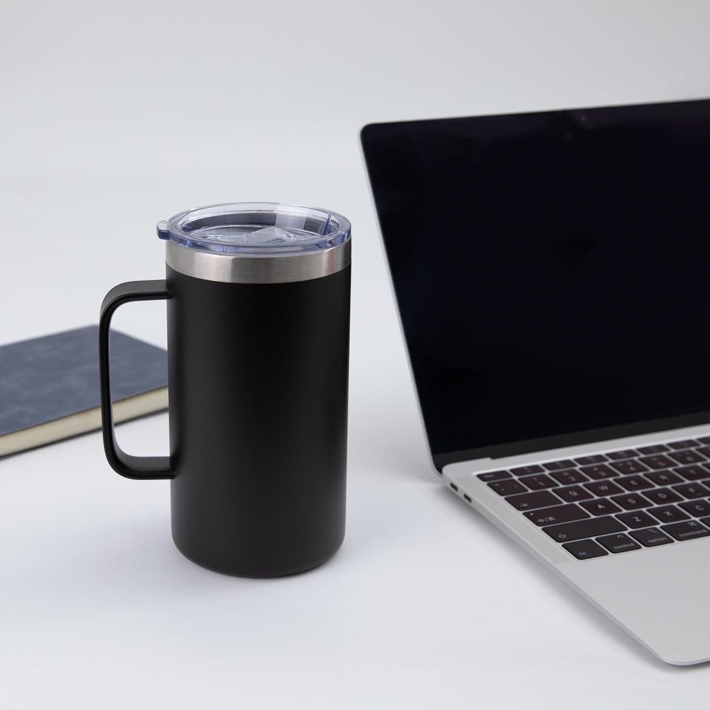DOMICARE 24oz Mug with Handle and Lid, Stainless Steel Coffee Mug, Reusable Insulated Cup, Travel Mug with Handle, Double Wall Vacuum Coffee Tumbler for Men and Women, White, Pack 1
