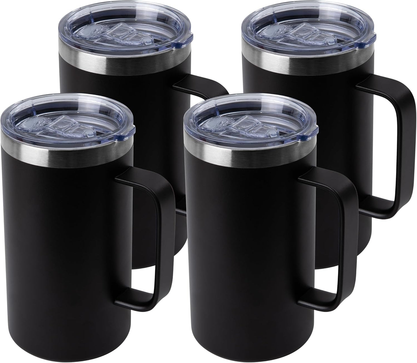 DOMICARE 24oz Mug with Handle and Lid, Stainless Steel Coffee Mug, Reusable Insulated Cup, Travel Mug with Handle, Double Wall Vacuum Coffee Tumbler for Men and Women, White, Pack 1