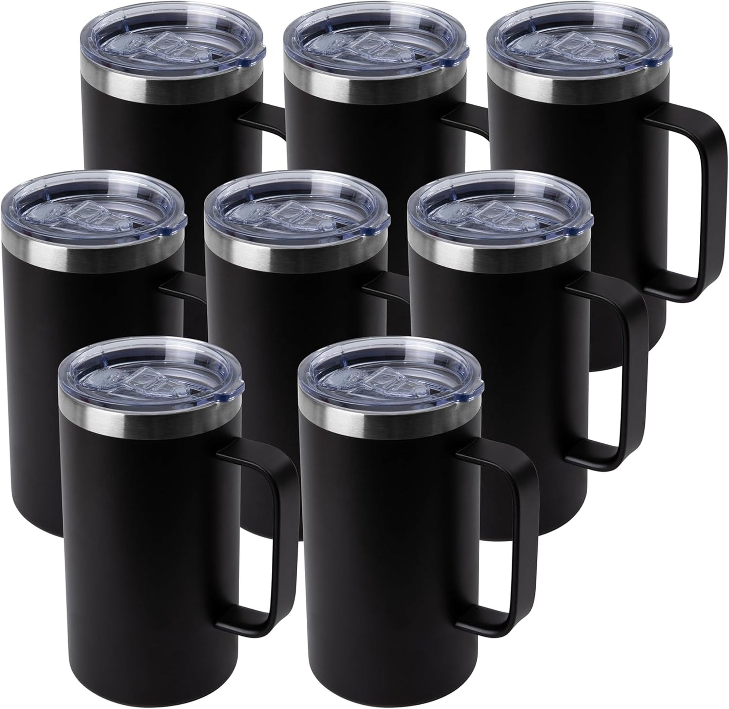 DOMICARE 24oz Mug with Handle and Lid, Stainless Steel Coffee Mug, Reusable Insulated Cup, Travel Mug with Handle, Double Wall Vacuum Coffee Tumbler for Men and Women, White, Pack 1