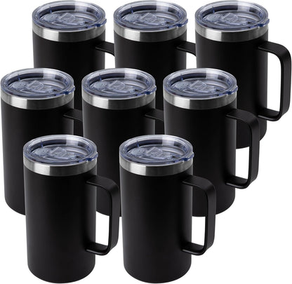 DOMICARE 24oz Mug with Handle and Lid, Stainless Steel Coffee Mug, Reusable Insulated Cup, Travel Mug with Handle, Double Wall Vacuum Coffee Tumbler for Men and Women, White, Pack 1