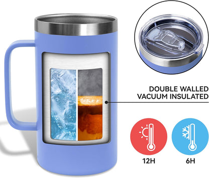 DOMICARE 24oz Mug with Handle and Lid, Stainless Steel Coffee Mug, Reusable Insulated Cup, Travel Mug with Handle, Double Wall Vacuum Coffee Tumbler for Men and Women, White, Pack 1