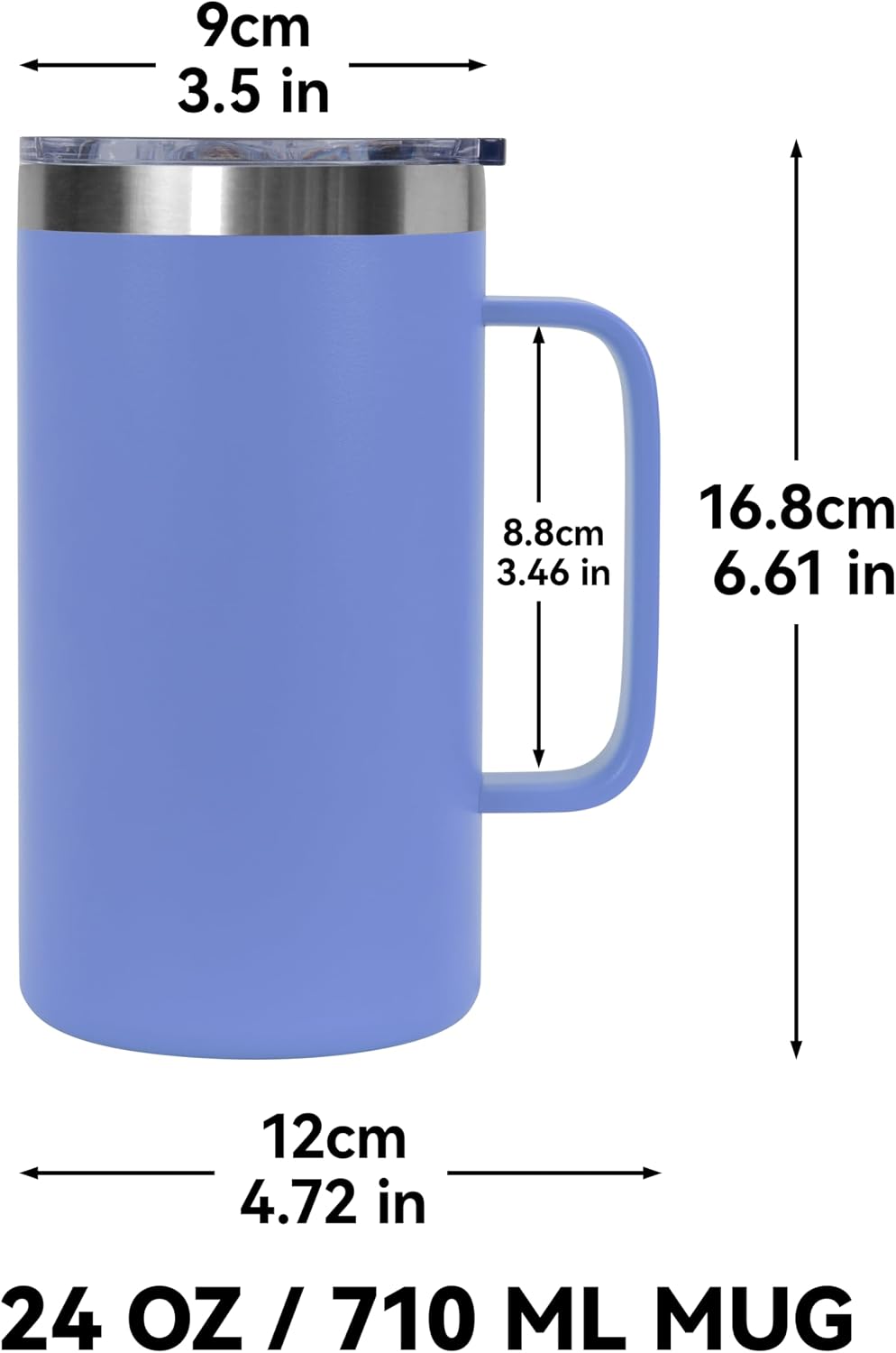 DOMICARE 24oz Mug with Handle and Lid, Stainless Steel Coffee Mug, Reusable Insulated Cup, Travel Mug with Handle, Double Wall Vacuum Coffee Tumbler for Men and Women, White, Pack 1