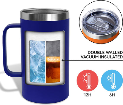 DOMICARE 24oz Mug with Handle and Lid, Stainless Steel Coffee Mug, Reusable Insulated Cup, Travel Mug with Handle, Double Wall Vacuum Coffee Tumbler for Men and Women, White, Pack 1