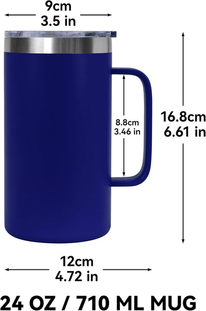 DOMICARE 24oz Mug with Handle and Lid, Stainless Steel Coffee Mug, Reusable Insulated Cup, Travel Mug with Handle, Double Wall Vacuum Coffee Tumbler for Men and Women, White, Pack 1