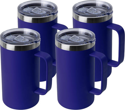 DOMICARE 24oz Mug with Handle and Lid, Stainless Steel Coffee Mug, Reusable Insulated Cup, Travel Mug with Handle, Double Wall Vacuum Coffee Tumbler for Men and Women, White, Pack 1