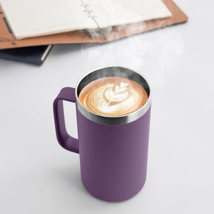 DOMICARE 24oz Mug with Handle and Lid, Stainless Steel Coffee Mug, Reusable Insulated Cup, Travel Mug with Handle, Double Wall Vacuum Coffee Tumbler for Men and Women, White, Pack 1