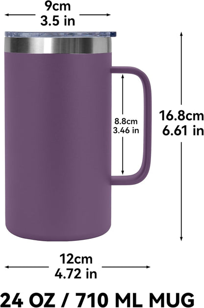 DOMICARE 24oz Mug with Handle and Lid, Stainless Steel Coffee Mug, Reusable Insulated Cup, Travel Mug with Handle, Double Wall Vacuum Coffee Tumbler for Men and Women, White, Pack 1