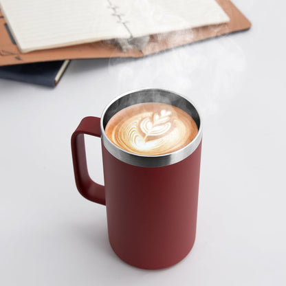 DOMICARE 24oz Mug with Handle and Lid, Stainless Steel Coffee Mug, Reusable Insulated Cup, Travel Mug with Handle, Double Wall Vacuum Coffee Tumbler for Men and Women, White, Pack 1