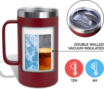 DOMICARE 24oz Mug with Handle and Lid, Stainless Steel Coffee Mug, Reusable Insulated Cup, Travel Mug with Handle, Double Wall Vacuum Coffee Tumbler for Men and Women, White, Pack 1