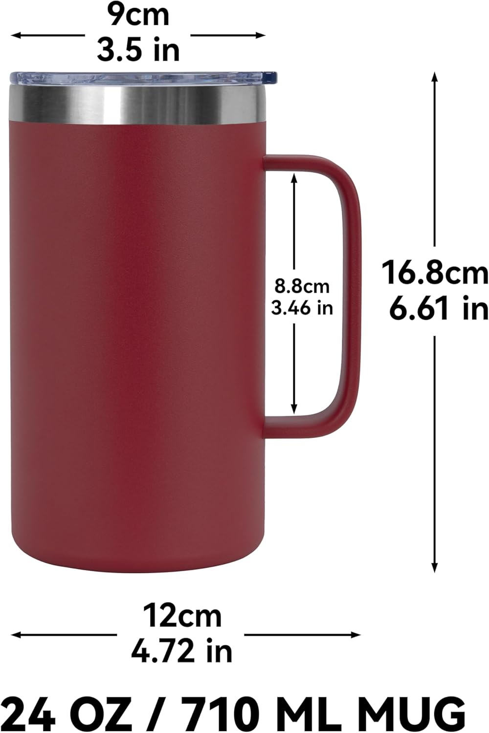 DOMICARE 24oz Mug with Handle and Lid, Stainless Steel Coffee Mug, Reusable Insulated Cup, Travel Mug with Handle, Double Wall Vacuum Coffee Tumbler for Men and Women, White, Pack 1