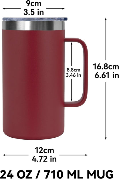 DOMICARE 24oz Mug with Handle and Lid, Stainless Steel Coffee Mug, Reusable Insulated Cup, Travel Mug with Handle, Double Wall Vacuum Coffee Tumbler for Men and Women, White, Pack 1