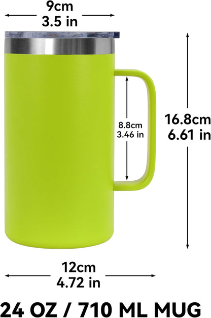 DOMICARE 24oz Mug with Handle and Lid, Stainless Steel Coffee Mug, Reusable Insulated Cup, Travel Mug with Handle, Double Wall Vacuum Coffee Tumbler for Men and Women, White, Pack 1