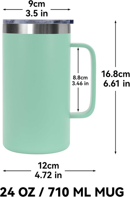 DOMICARE 24oz Mug with Handle and Lid, Stainless Steel Coffee Mug, Reusable Insulated Cup, Travel Mug with Handle, Double Wall Vacuum Coffee Tumbler for Men and Women, White, Pack 1