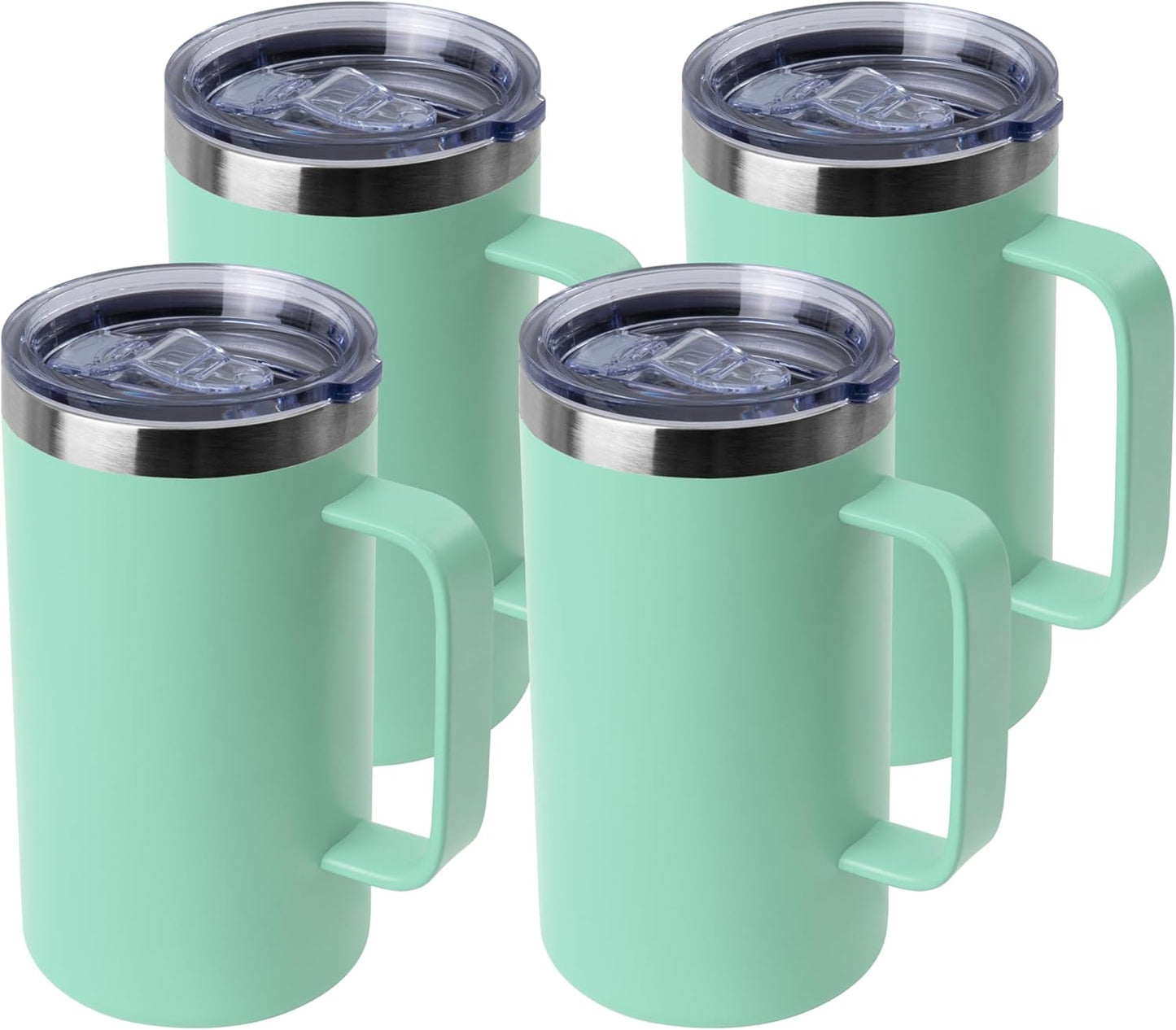 DOMICARE 24oz Mug with Handle and Lid, Stainless Steel Coffee Mug, Reusable Insulated Cup, Travel Mug with Handle, Double Wall Vacuum Coffee Tumbler for Men and Women, White, Pack 1