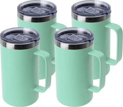 DOMICARE 24oz Mug with Handle and Lid, Stainless Steel Coffee Mug, Reusable Insulated Cup, Travel Mug with Handle, Double Wall Vacuum Coffee Tumbler for Men and Women, White, Pack 1