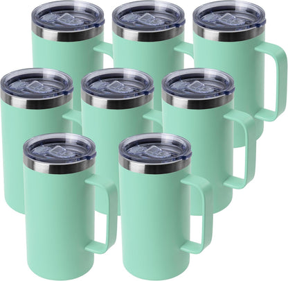 DOMICARE 24oz Mug with Handle and Lid, Stainless Steel Coffee Mug, Reusable Insulated Cup, Travel Mug with Handle, Double Wall Vacuum Coffee Tumbler for Men and Women, White, Pack 1