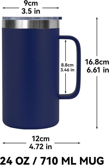 DOMICARE 24oz Mug with Handle and Lid, Stainless Steel Coffee Mug, Reusable Insulated Cup, Travel Mug with Handle, Double Wall Vacuum Coffee Tumbler for Men and Women, White, Pack 1