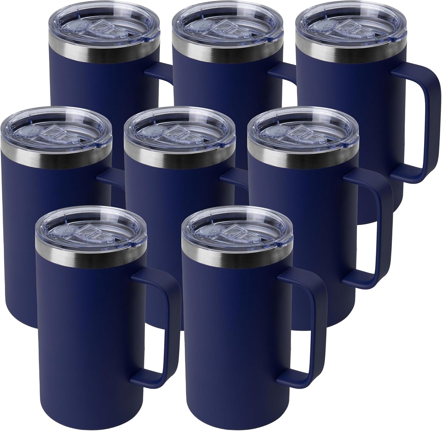 DOMICARE 24oz Mug with Handle and Lid, Stainless Steel Coffee Mug, Reusable Insulated Cup, Travel Mug with Handle, Double Wall Vacuum Coffee Tumbler for Men and Women, White, Pack 1