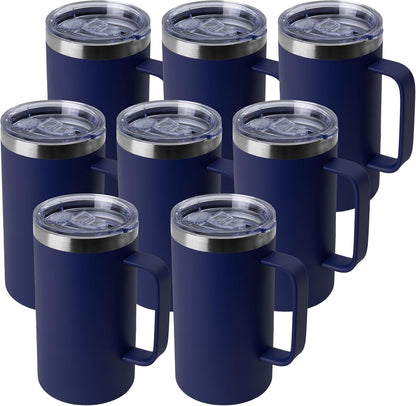 DOMICARE 24oz Mug with Handle and Lid, Stainless Steel Coffee Mug, Reusable Insulated Cup, Travel Mug with Handle, Double Wall Vacuum Coffee Tumbler for Men and Women, White, Pack 1