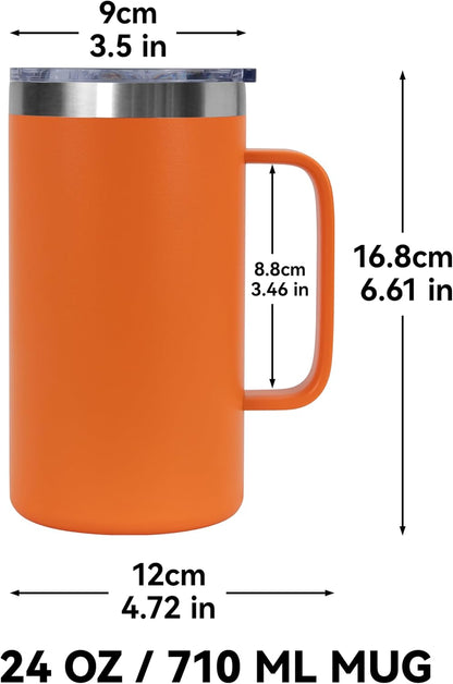 DOMICARE 24oz Mug with Handle and Lid, Stainless Steel Coffee Mug, Reusable Insulated Cup, Travel Mug with Handle, Double Wall Vacuum Coffee Tumbler for Men and Women, White, Pack 1