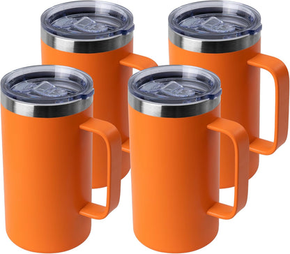 DOMICARE 24oz Mug with Handle and Lid, Stainless Steel Coffee Mug, Reusable Insulated Cup, Travel Mug with Handle, Double Wall Vacuum Coffee Tumbler for Men and Women, White, Pack 1