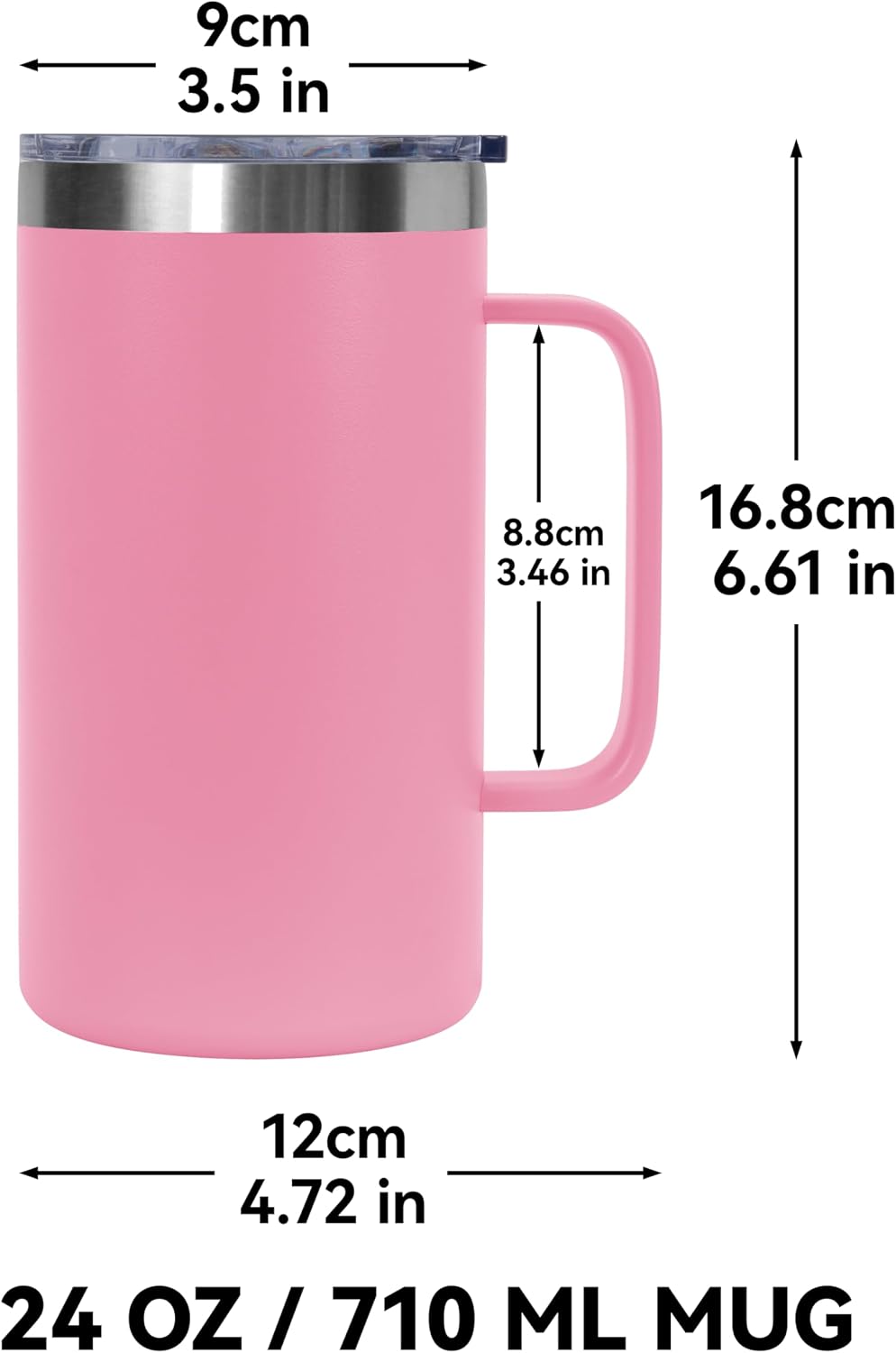 DOMICARE 24oz Mug with Handle and Lid, Stainless Steel Coffee Mug, Reusable Insulated Cup, Travel Mug with Handle, Double Wall Vacuum Coffee Tumbler for Men and Women, White, Pack 1