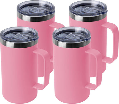DOMICARE 24oz Mug with Handle and Lid, Stainless Steel Coffee Mug, Reusable Insulated Cup, Travel Mug with Handle, Double Wall Vacuum Coffee Tumbler for Men and Women, White, Pack 1