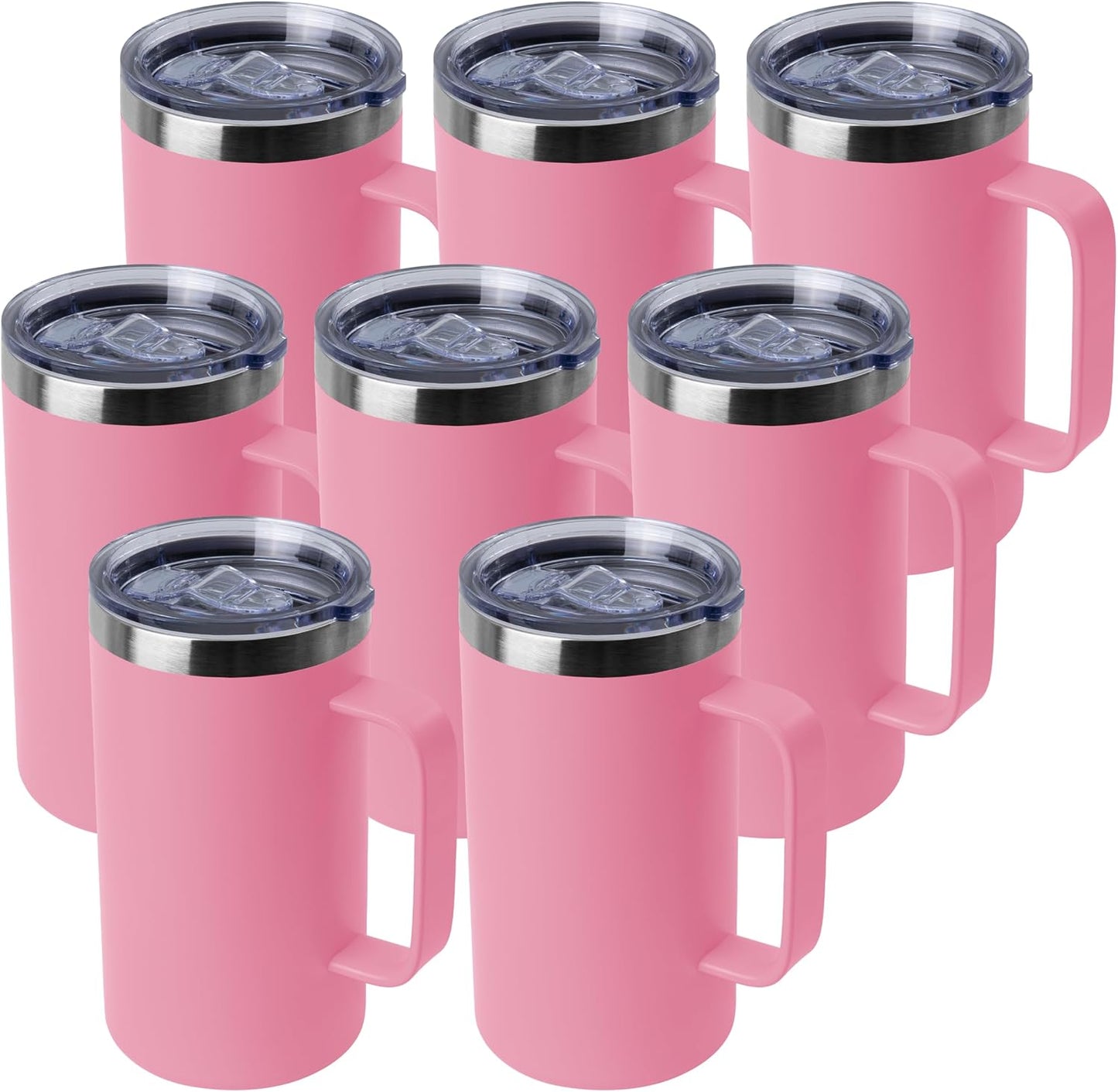 DOMICARE 24oz Mug with Handle and Lid, Stainless Steel Coffee Mug, Reusable Insulated Cup, Travel Mug with Handle, Double Wall Vacuum Coffee Tumbler for Men and Women, White, Pack 1