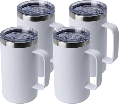 DOMICARE 24oz Mug with Handle and Lid, Stainless Steel Coffee Mug, Reusable Insulated Cup, Travel Mug with Handle, Double Wall Vacuum Coffee Tumbler for Men and Women, White, Pack 1