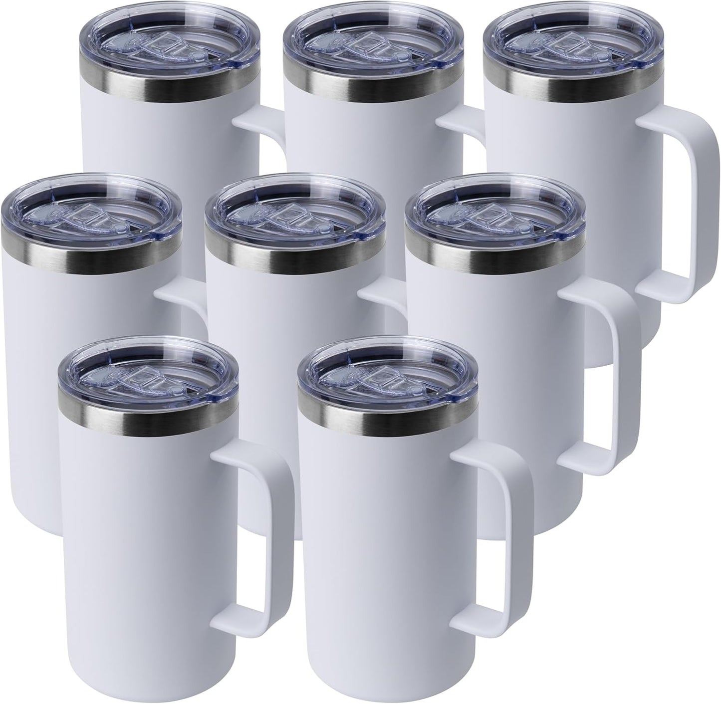 DOMICARE 24oz Mug with Handle and Lid, Stainless Steel Coffee Mug, Reusable Insulated Cup, Travel Mug with Handle, Double Wall Vacuum Coffee Tumbler for Men and Women, White, Pack 1