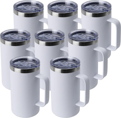 DOMICARE 24oz Mug with Handle and Lid, Stainless Steel Coffee Mug, Reusable Insulated Cup, Travel Mug with Handle, Double Wall Vacuum Coffee Tumbler for Men and Women, White, Pack 1