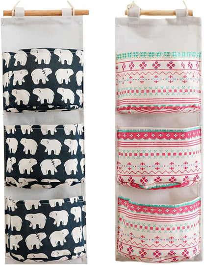 Hanging Storage Bag, Wall Mounted 3 Bags Nursery Storage Bag Over The Door Storage Pockets Fabric Wall Door Closet Hanging Storage Bag Organizer 2 Packs Small Tree + Ethnic Style
