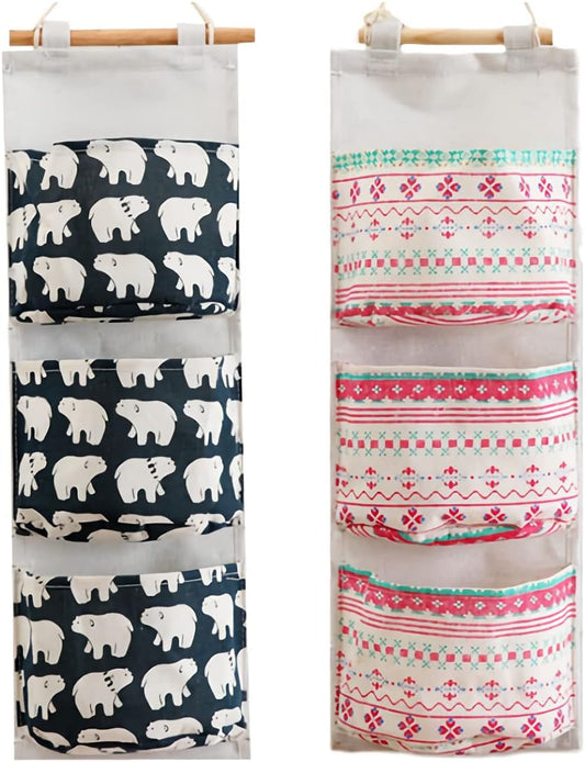 Hanging Storage Bag, Wall Mounted 3 Bags Nursery Storage Bag Over The Door Storage Pockets Fabric Wall Door Closet Hanging Storage Bag Organizer 2 Packs Small Tree + Ethnic Style