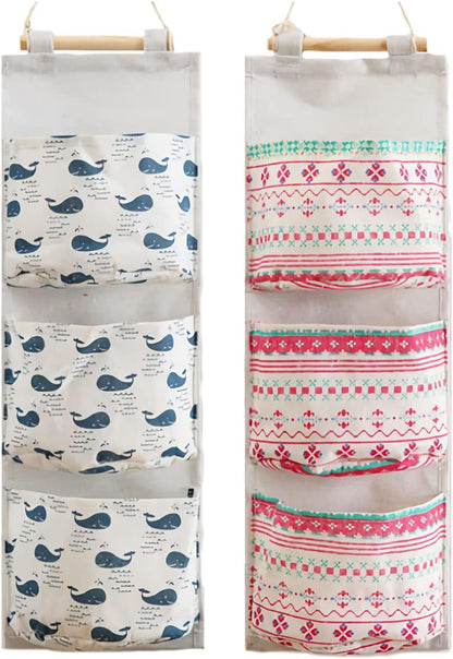 Hanging Storage Bag, Wall Mounted 3 Bags Nursery Storage Bag Over The Door Storage Pockets Fabric Wall Door Closet Hanging Storage Bag Organizer 2 Packs Small Tree + Ethnic Style