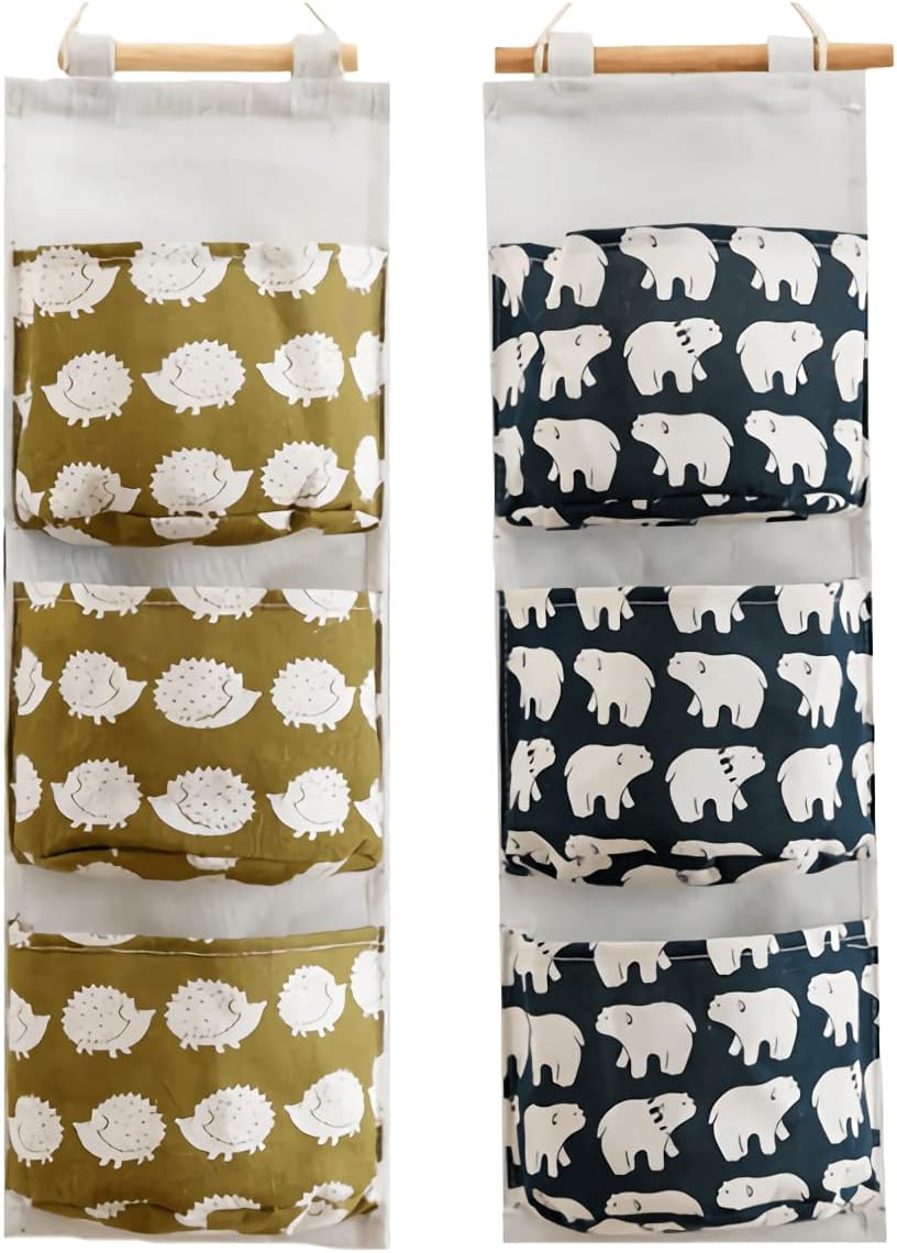 Hanging Storage Bag, Wall Mounted 3 Bags Nursery Storage Bag Over The Door Storage Pockets Fabric Wall Door Closet Hanging Storage Bag Organizer 2 Packs Small Tree + Ethnic Style