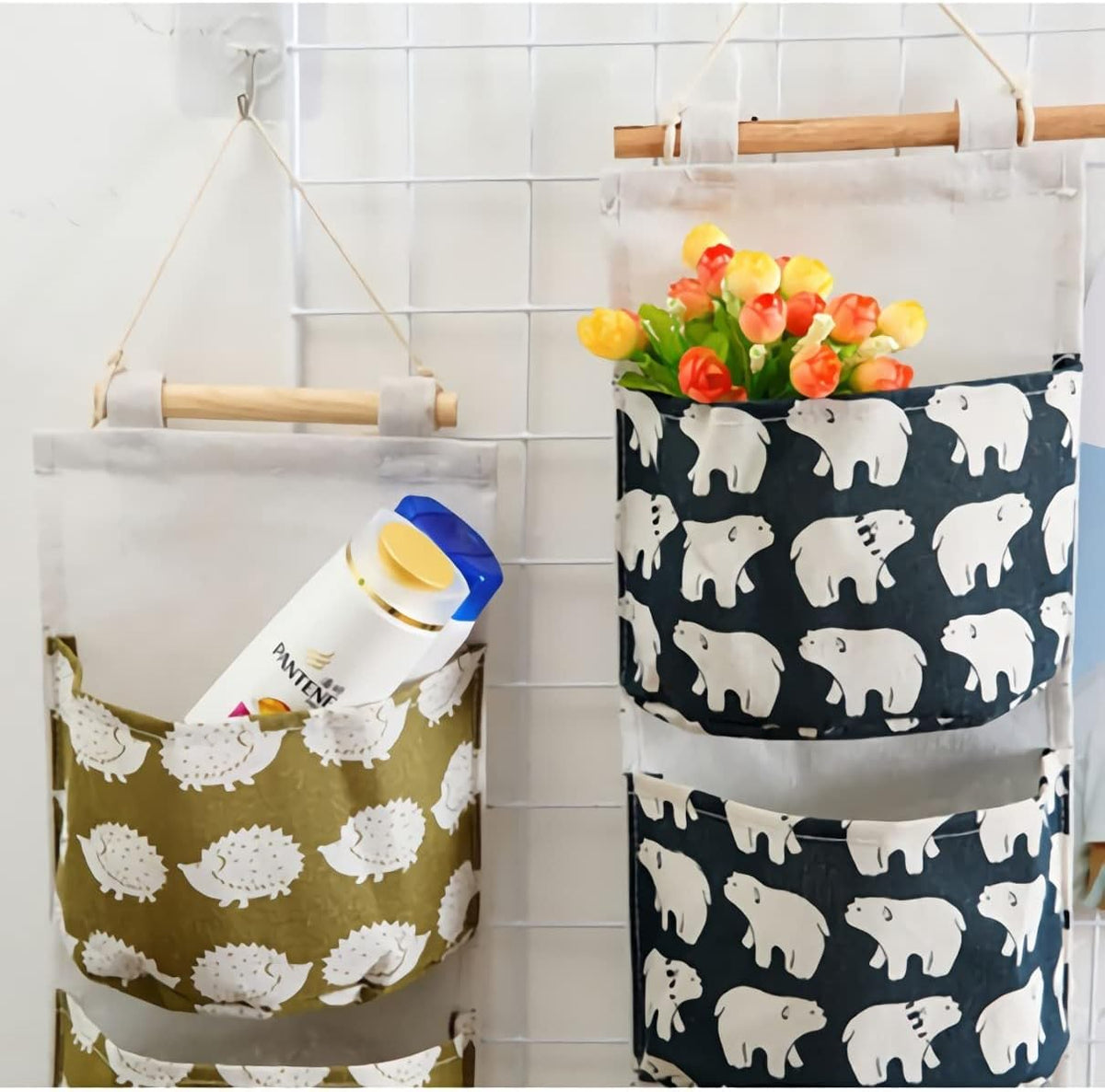 Hanging Storage Bag, Wall Mounted 3 Bags Nursery Storage Bag Over The Door Storage Pockets Fabric Wall Door Closet Hanging Storage Bag Organizer 2 Packs Small Tree + Ethnic Style