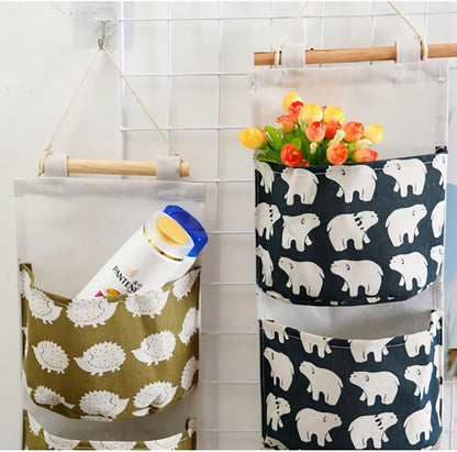 Hanging Storage Bag, Wall Mounted 3 Bags Nursery Storage Bag Over The Door Storage Pockets Fabric Wall Door Closet Hanging Storage Bag Organizer 2 Packs Small Tree + Ethnic Style