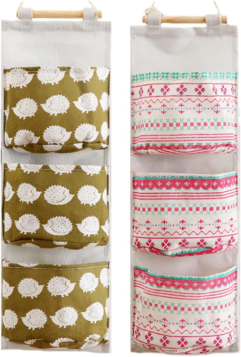 Hanging Storage Bag, Wall Mounted 3 Bags Nursery Storage Bag Over The Door Storage Pockets Fabric Wall Door Closet Hanging Storage Bag Organizer 2 Packs Small Tree + Ethnic Style