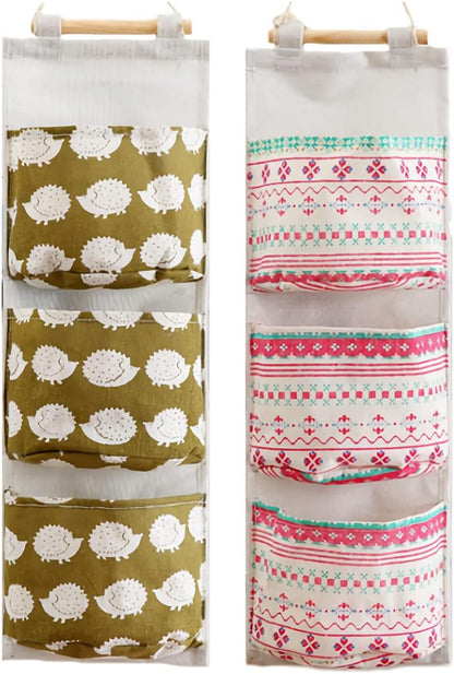Hanging Storage Bag, Wall Mounted 3 Bags Nursery Storage Bag Over The Door Storage Pockets Fabric Wall Door Closet Hanging Storage Bag Organizer 2 Packs Small Tree + Ethnic Style