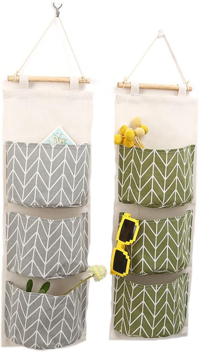 Hanging Storage Bag, Wall Mounted 3 Bags Nursery Storage Bag Over The Door Storage Pockets Fabric Wall Door Closet Hanging Storage Bag Organizer 2 Packs Small Tree + Ethnic Style