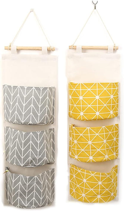 Hanging Storage Bag, Wall Mounted 3 Bags Nursery Storage Bag Over The Door Storage Pockets Fabric Wall Door Closet Hanging Storage Bag Organizer 2 Packs Small Tree + Ethnic Style