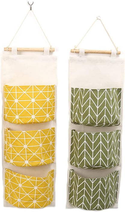 Hanging Storage Bag, Wall Mounted 3 Bags Nursery Storage Bag Over The Door Storage Pockets Fabric Wall Door Closet Hanging Storage Bag Organizer 2 Packs Small Tree + Ethnic Style