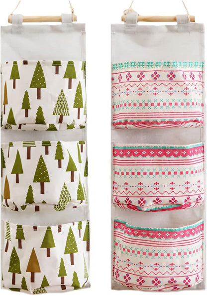 Hanging Storage Bag, Wall Mounted 3 Bags Nursery Storage Bag Over The Door Storage Pockets Fabric Wall Door Closet Hanging Storage Bag Organizer 2 Packs Small Tree + Ethnic Style