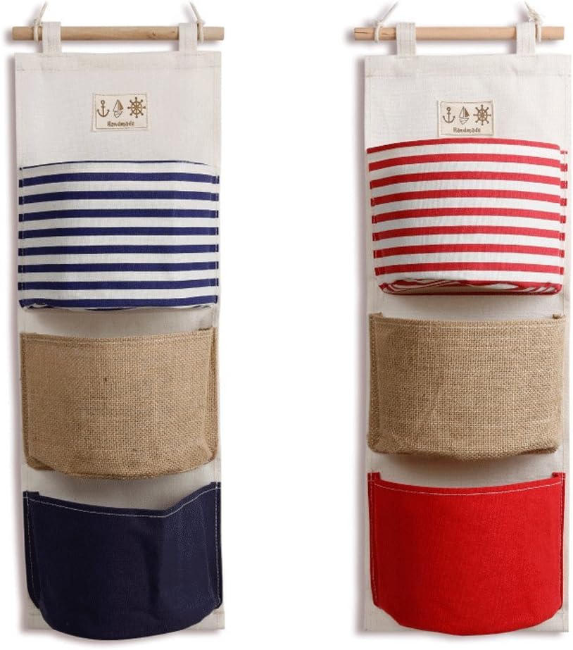 Hanging Storage Bag, Wall Mounted 3 Bags Nursery Storage Bag Over The Door Storage Pockets Fabric Wall Door Closet Hanging Storage Bag Organizer 2 Packs Small Tree + Ethnic Style