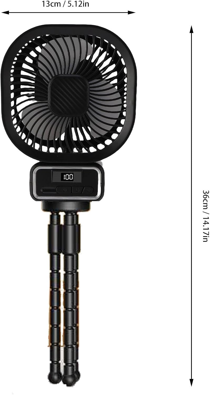 Stroller Fan Flexible Tripod Clips On Fan with 3 Wind Speeds Auto Oscillating Portable Fan with Detachable Flexible Tripod and Night Light