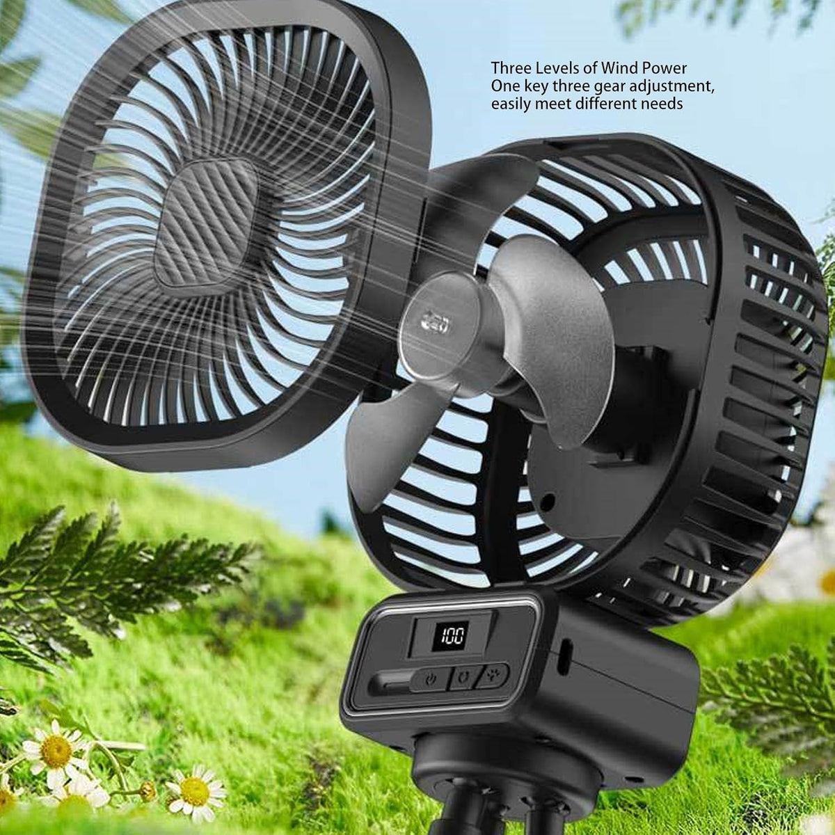 Stroller Fan Flexible Tripod Clips On Fan with 3 Wind Speeds Auto Oscillating Portable Fan with Detachable Flexible Tripod and Night Light